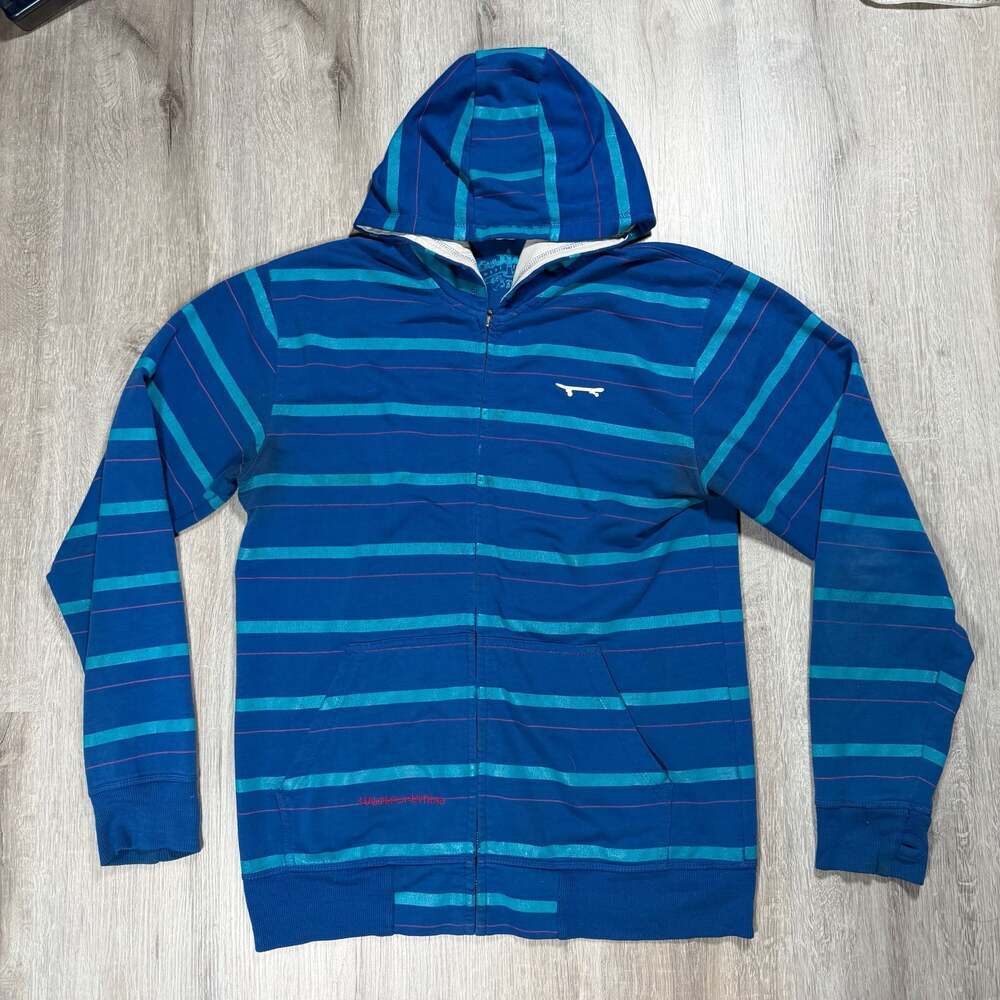 Mens West 49 Striped Full-Zip Hoodie Y2K Skater Grunge Punk Medium